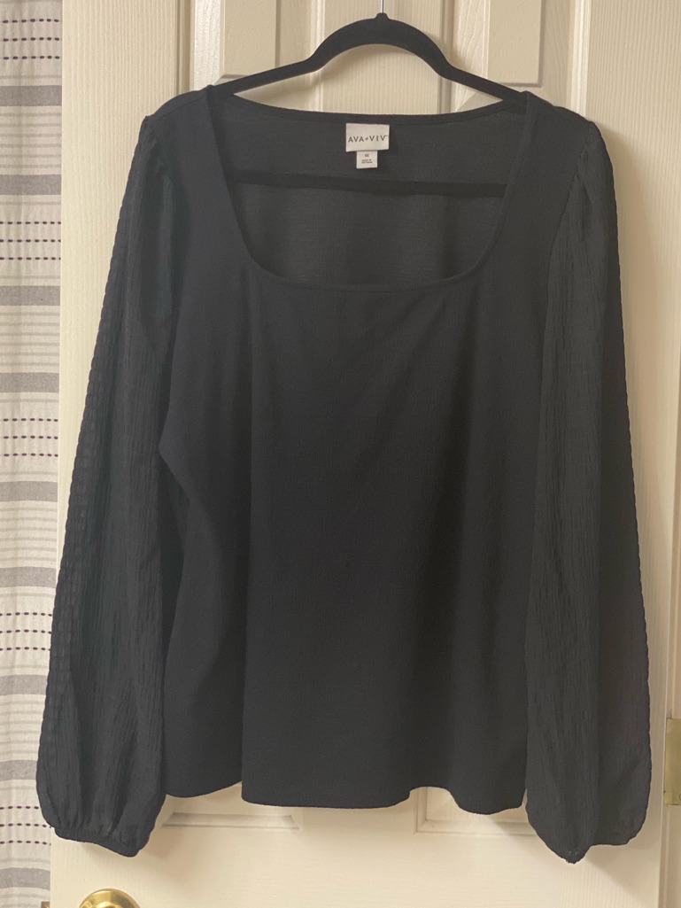 Ava & Viv Black Long-Sleeve Square Neck Blouse Suze 1x